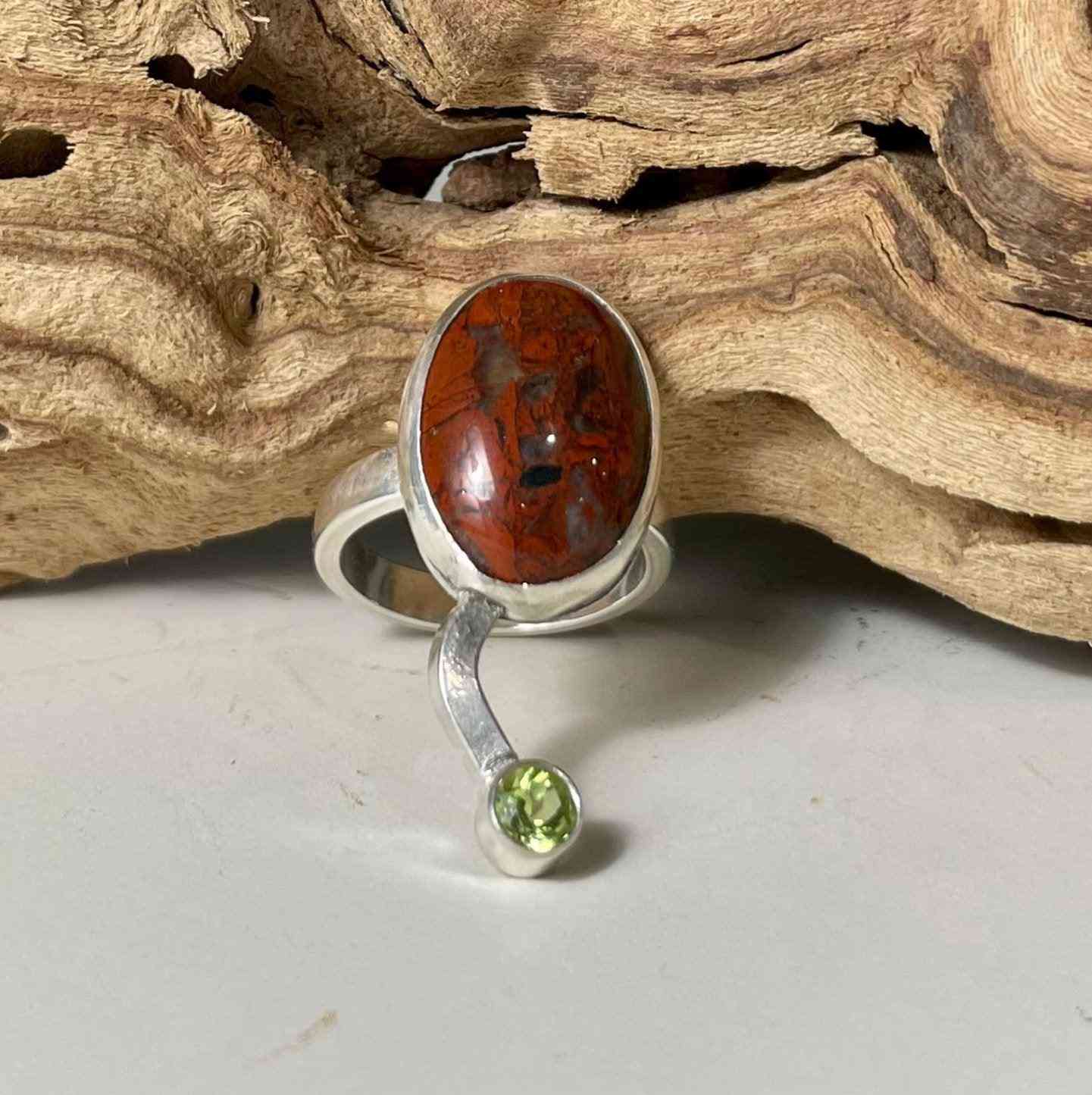 Silver Ring with Jasper and Peridot size 6 - eliza brown jewelry