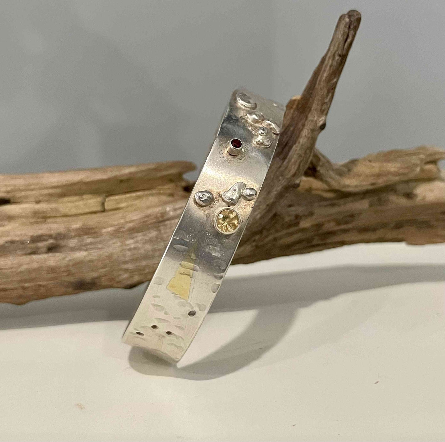 Sterling Silver Cuff Bracelet with Citrine and Garnet - eliza brown jewelry