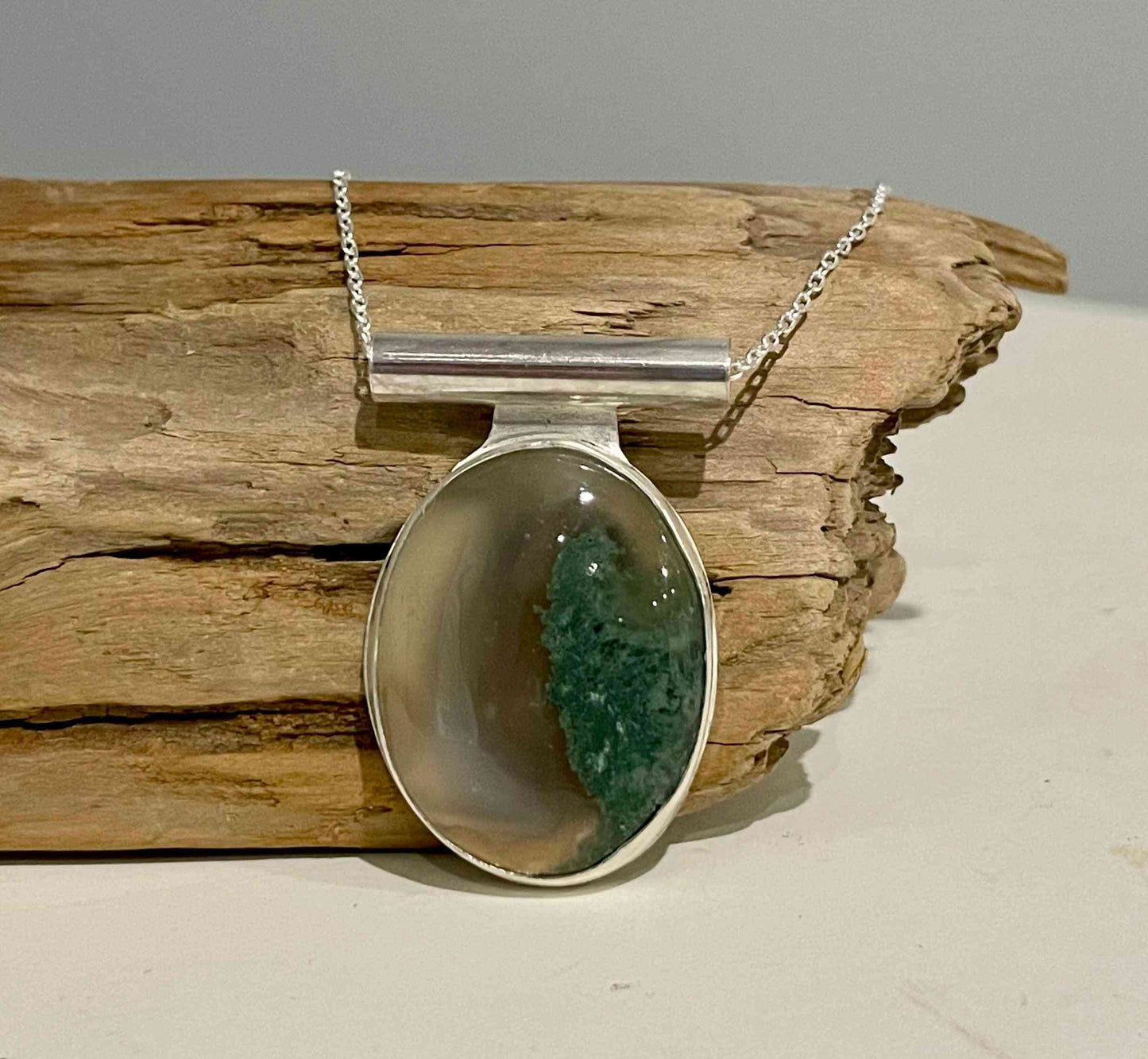 Sterling Silver Moss Agate Necklace - eliza brown jewelry