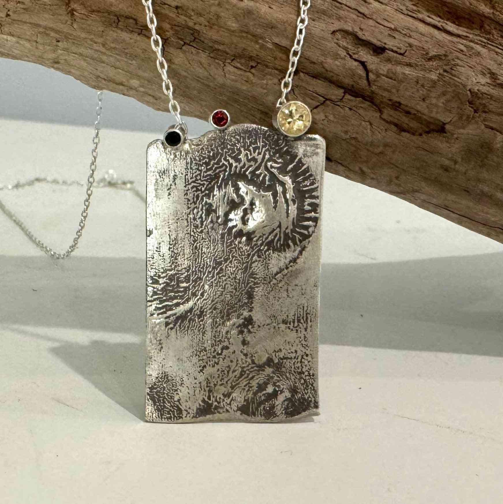 Reticulated Silver Necklace with Black Spinel, Garnet and Citrine. - eliza brown jewelry