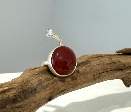 Handcrafted Red Jasper and Quartz Silver Ring. Size 6-7