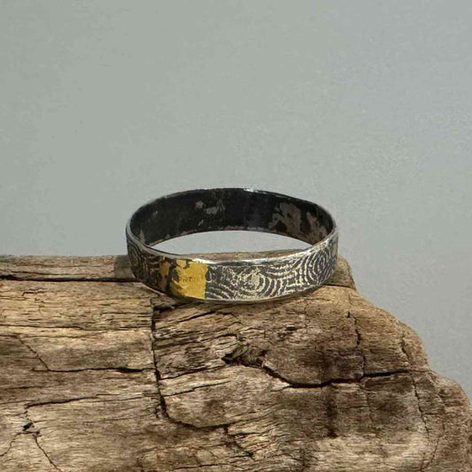 Patterned Sterling Silver Ring with a Touch of Gold Size 12.5 - eliza brown jewelry