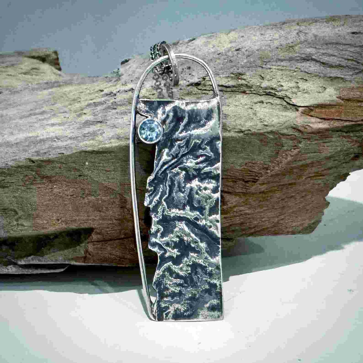 Reticulated Silver Necklace with Blue Topaz - eliza brown jewelry