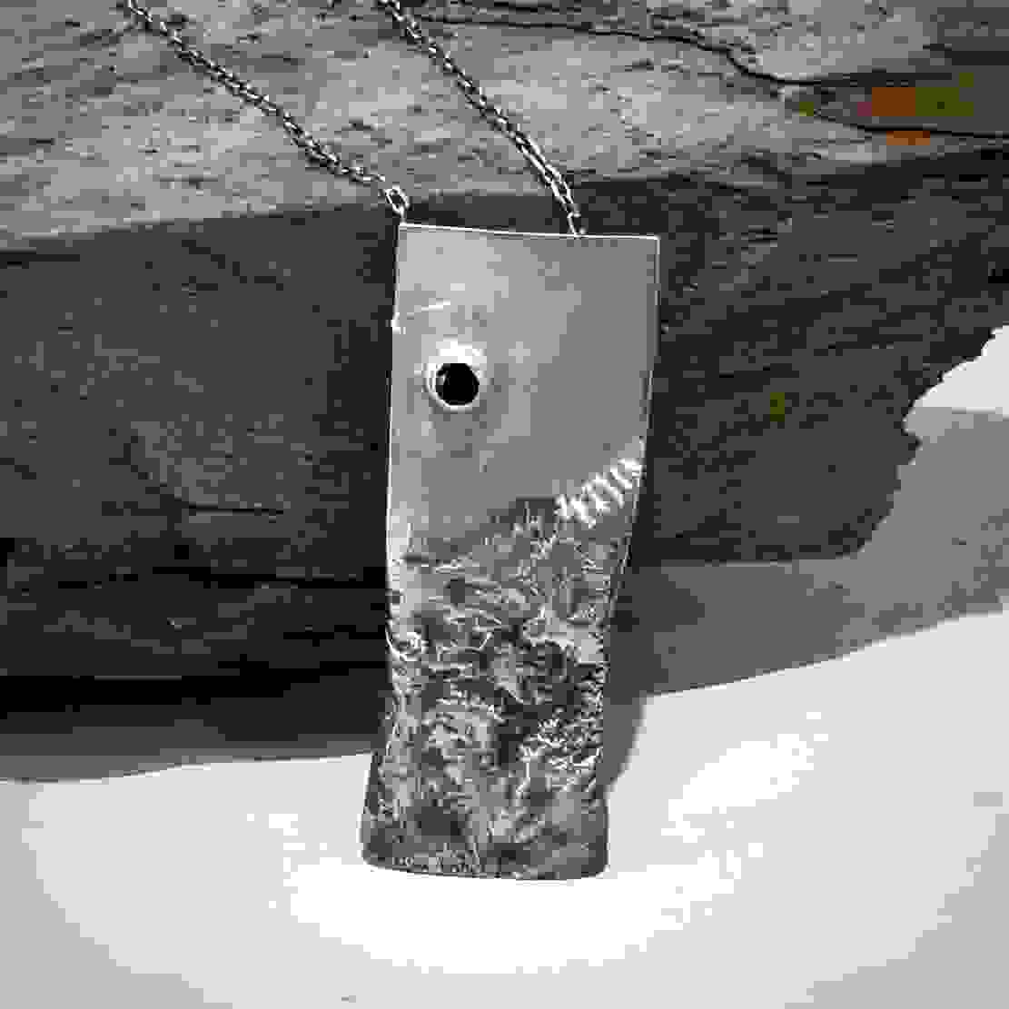 Sterling Silver Reticulated Necklace with Black Spinel - eliza brown jewelry