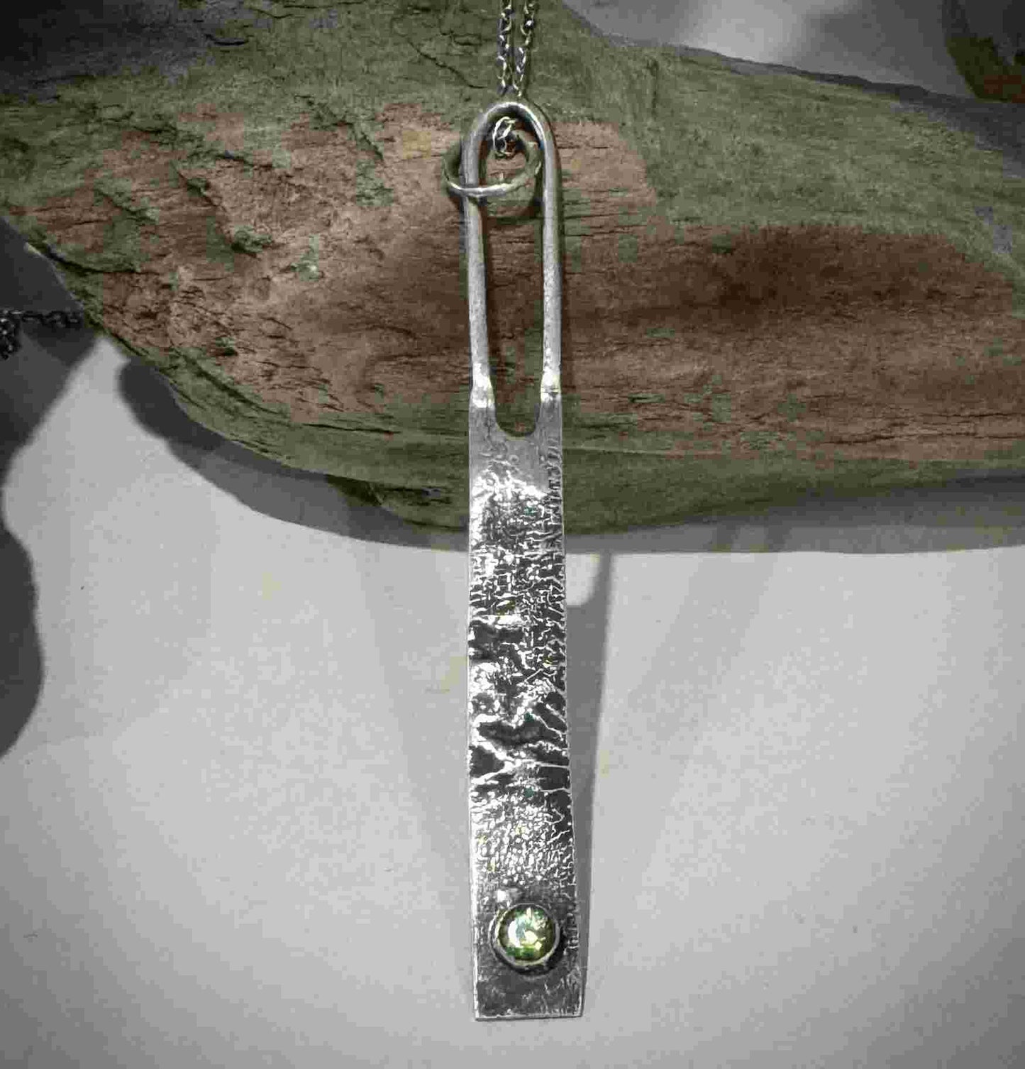 Sterling Silver Reticulated Necklace with Peridot - eliza brown jewelry