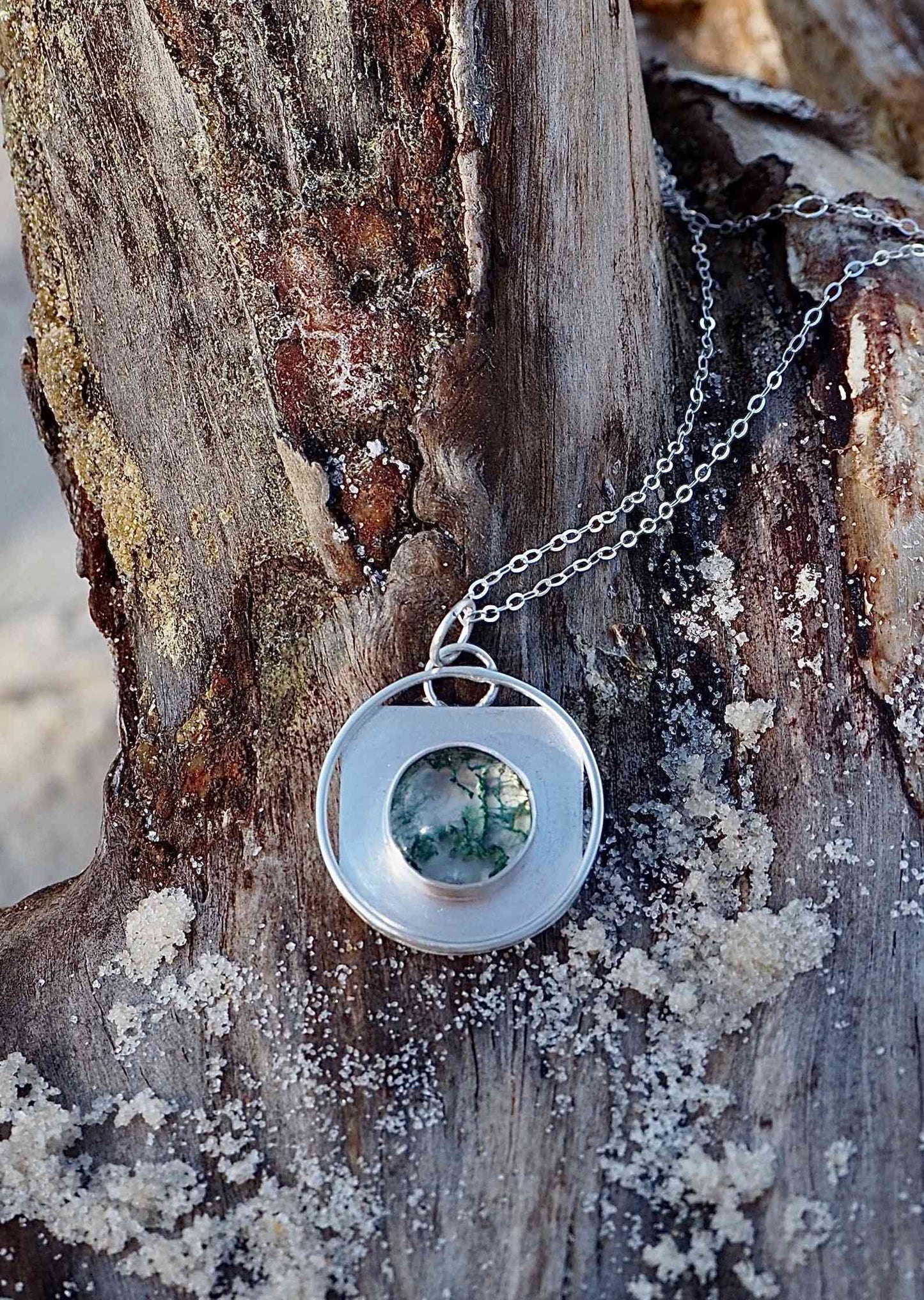 Sterling Silver Moss Agate Pendant - eliza brown jewelry