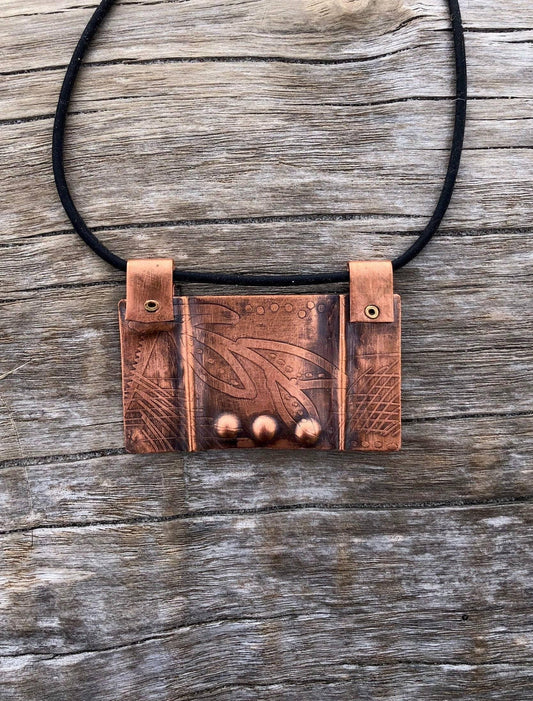 Foldformed hammered copper pendant handmade - eliza brown jewelry