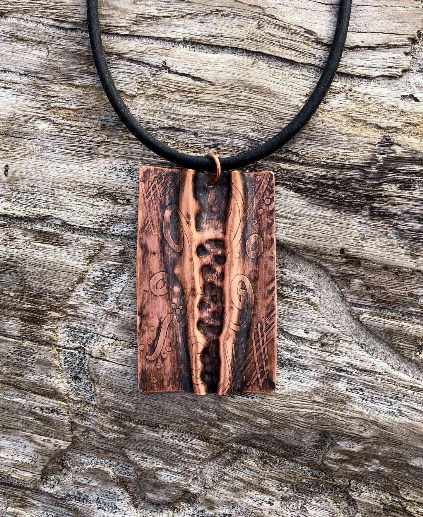 Airchased hammered copper pendant handmade - eliza brown jewelry
