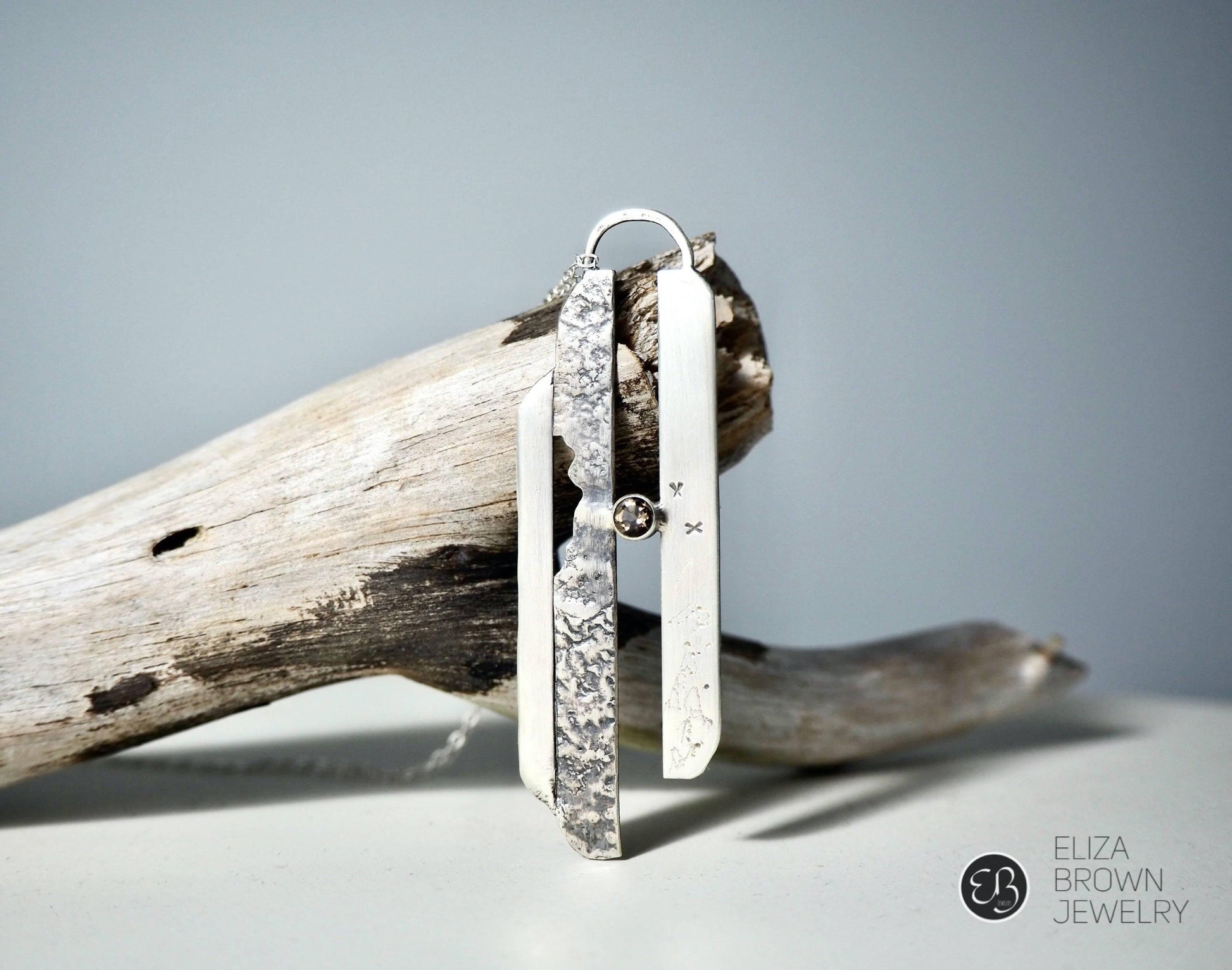 Reticulated Sterling Silver Pendant with Quartz - eliza brown jewelry