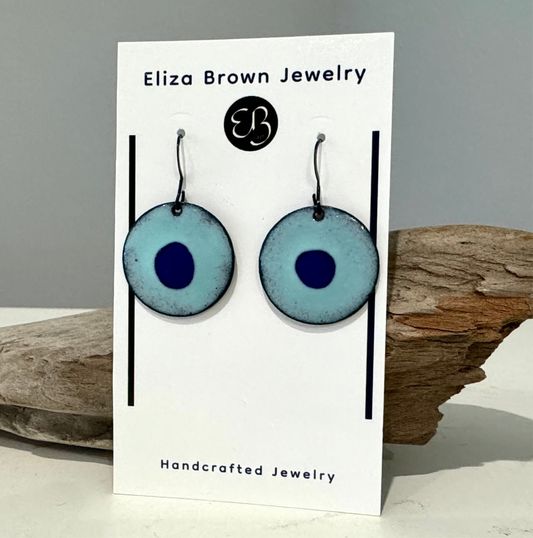 Unique colorful enamel dot earrings in two shades of blue. Handcrafted