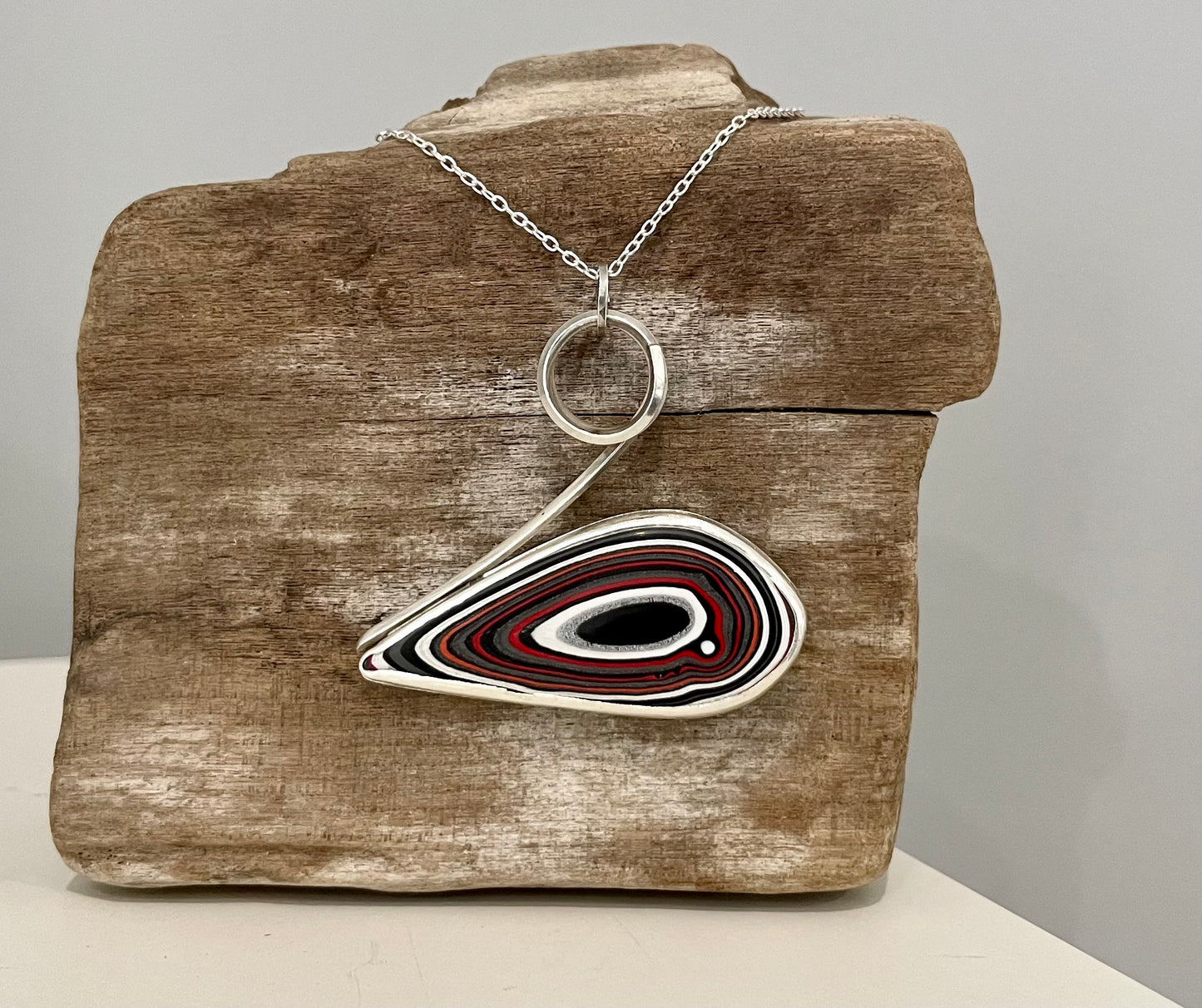 Modern Silver Fordite Necklace