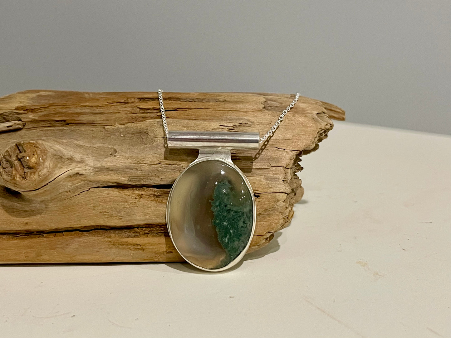 Sterling Silver Moss Agate Necklace