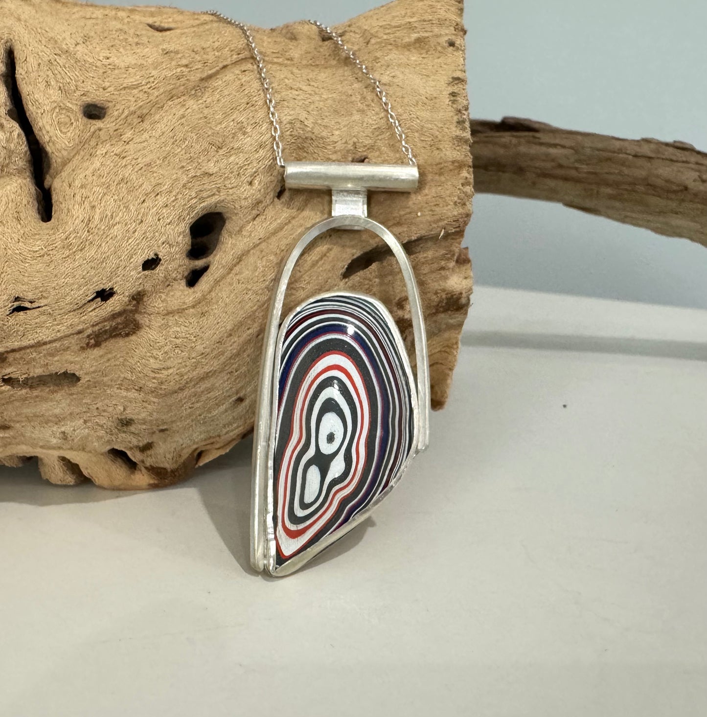 Modern Silver Fordite Necklace