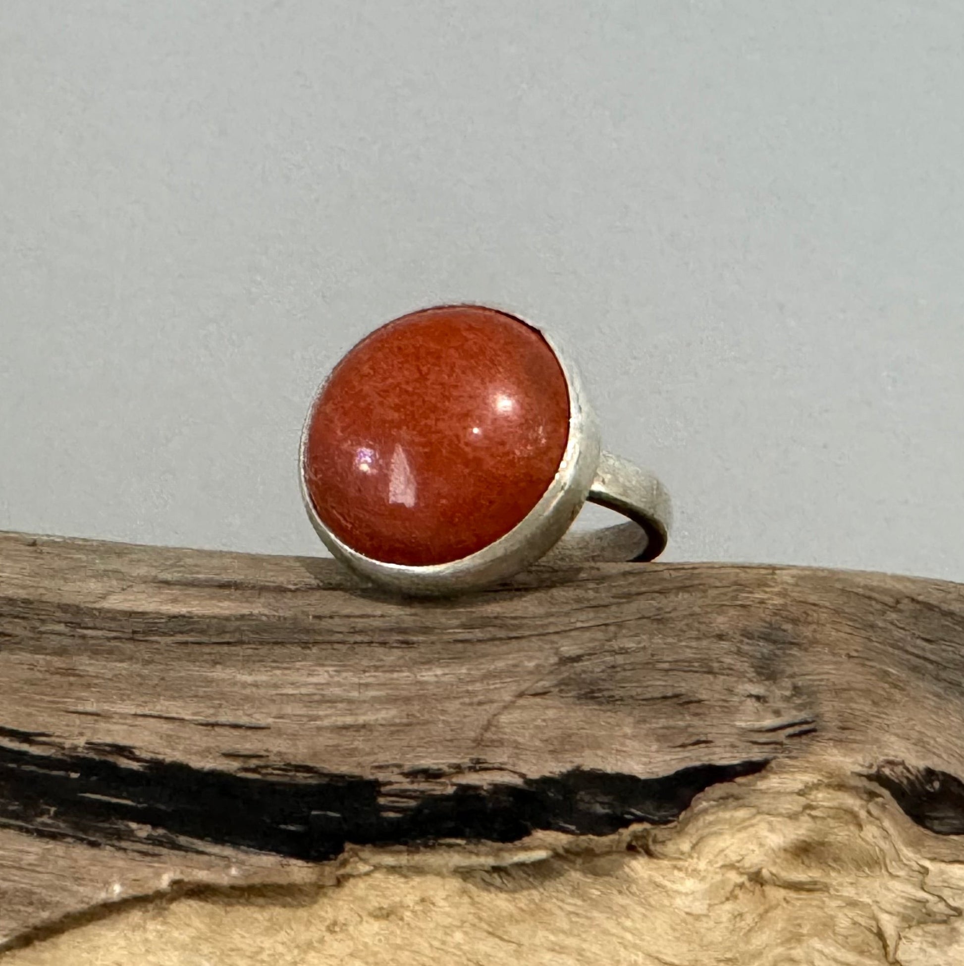 Sterling silver ring with carnelian cabochon handcrafted