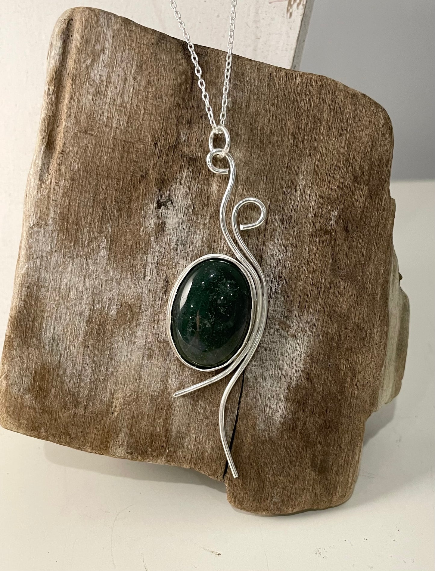 Sterling Silver and Moss Agate Pendant
