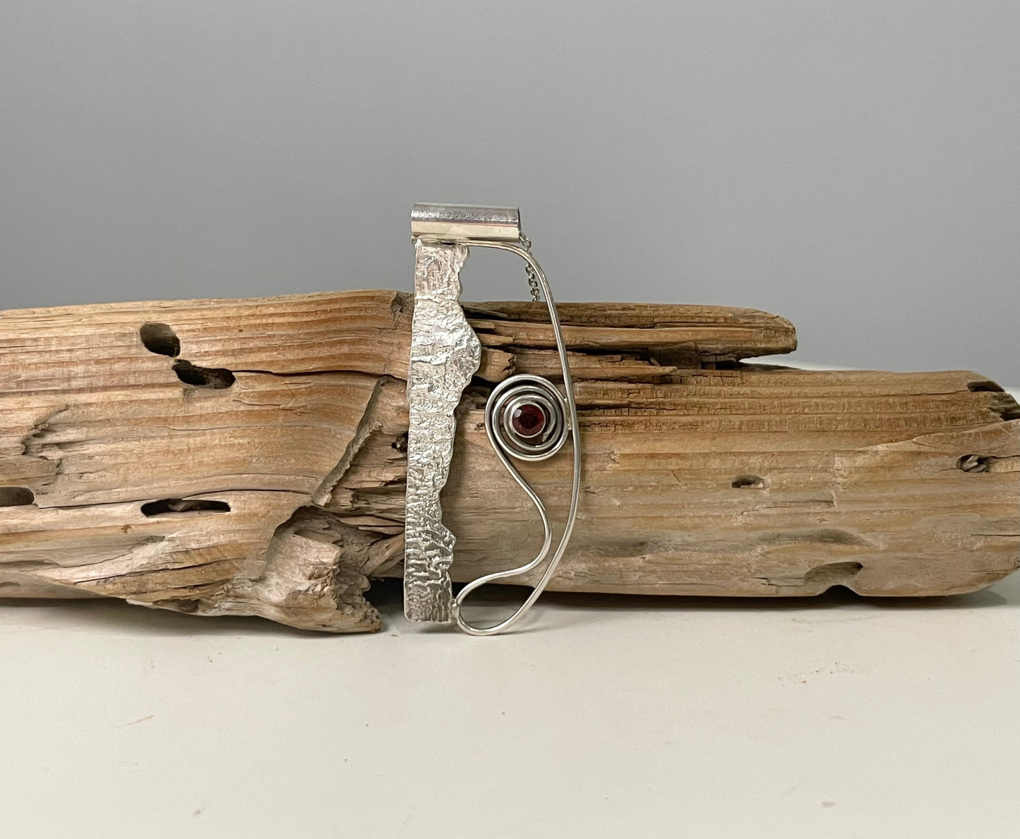 Reticulated Silver and Garnet Pendant