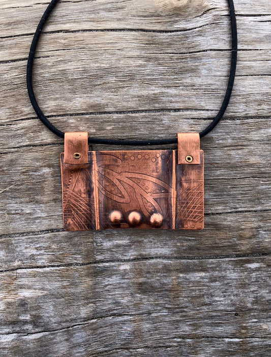 Foldformed hammered copper pendant handmade