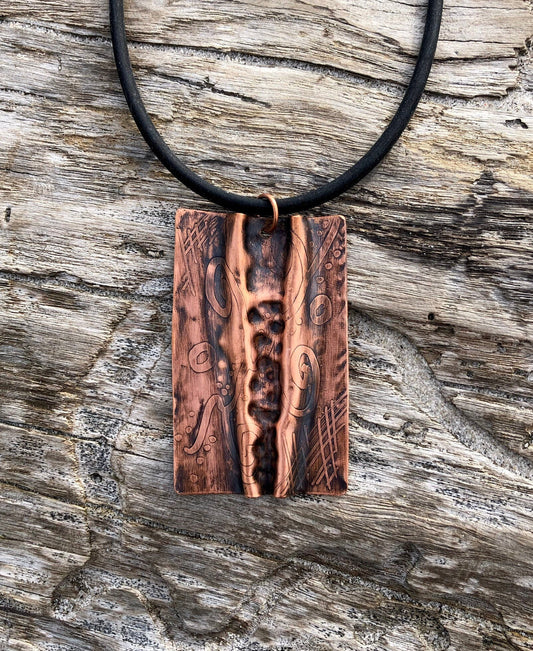 Airchased hammered copper pendant handmade