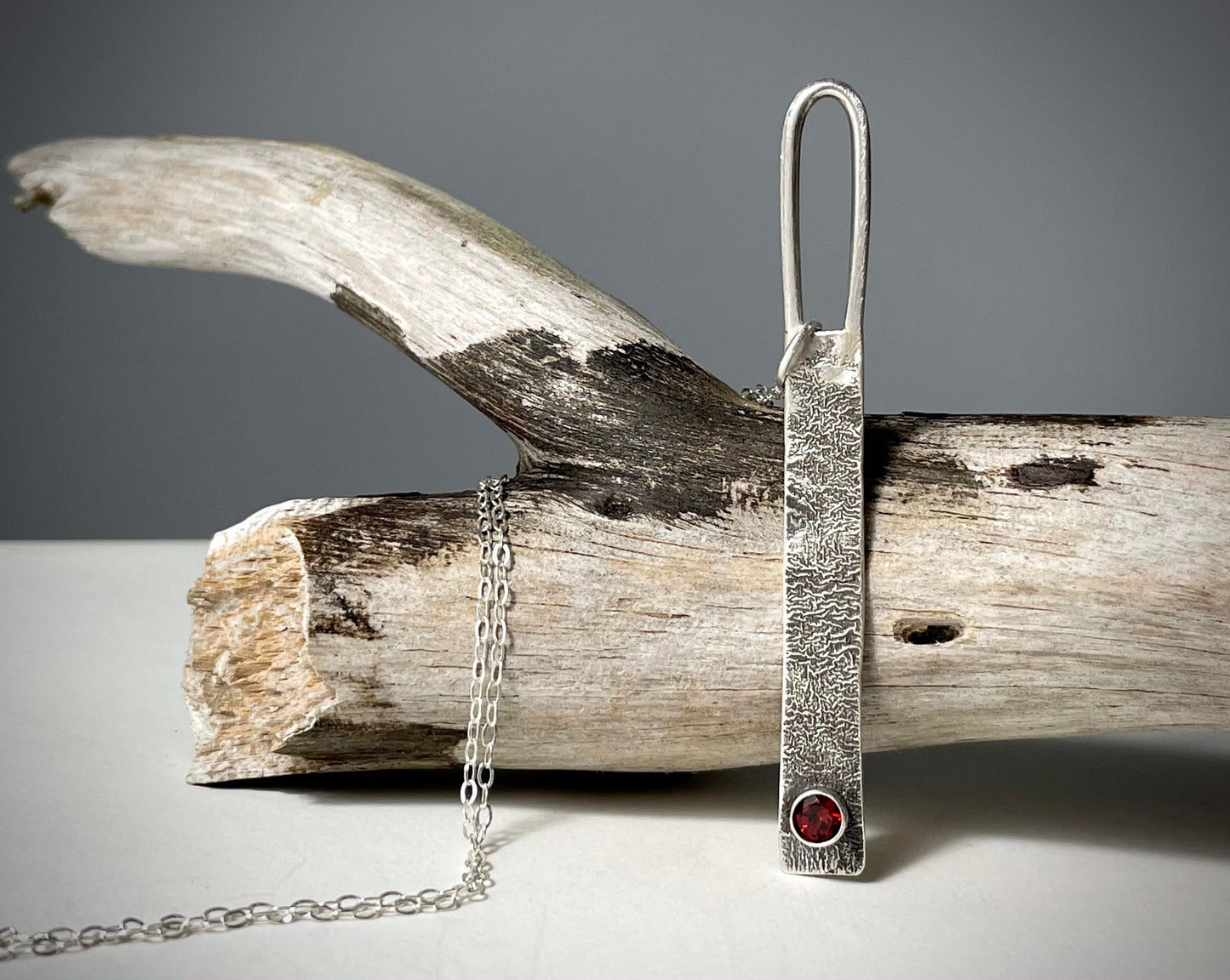 Silver Reticulated Pendant with Garnet